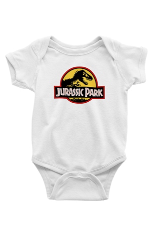 Jurassic Park Baskılı Beyaz Unisex Bebek Body - Zıbın