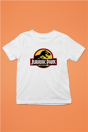 Jurassic Park Baskılı Beyaz Unisex Çocuk Tişört