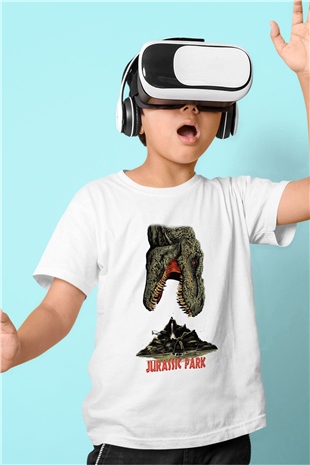 Jurassic Park Baskılı Beyaz Unisex Çocuk Tişört