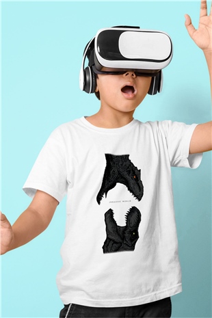 Jurassic Park Baskılı Beyaz Unisex Çocuk Tişört