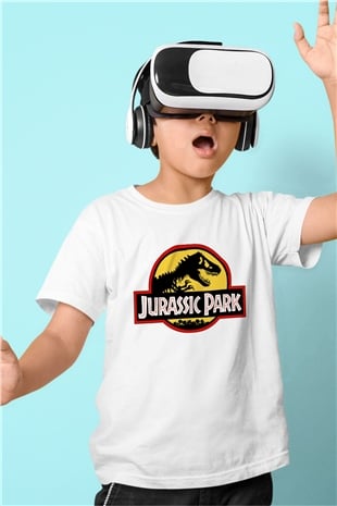 Jurassic Park Baskılı Beyaz Unisex Çocuk Tişört