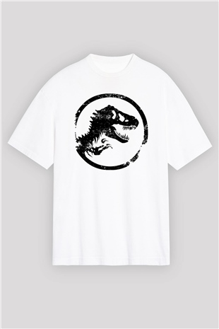Jurassic Park Beyaz Unisex Oversize Tişört T-Shirt