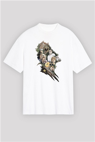 Jurassic Park Beyaz Unisex Oversize Tişört T-Shirt