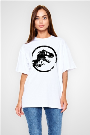 Jurassic Park Beyaz Unisex Oversize Tişört T-Shirt
