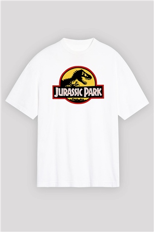 Jurassic Park Beyaz Unisex Oversize Tişört T-Shirt