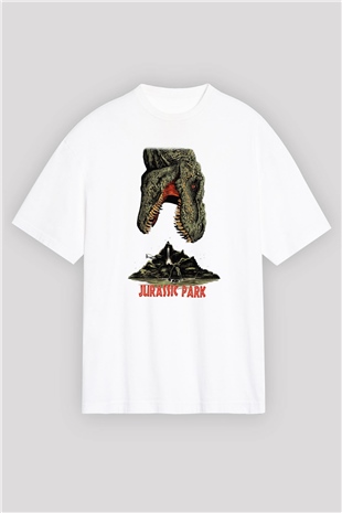 Jurassic Park Beyaz Unisex Oversize Tişört T-Shirt