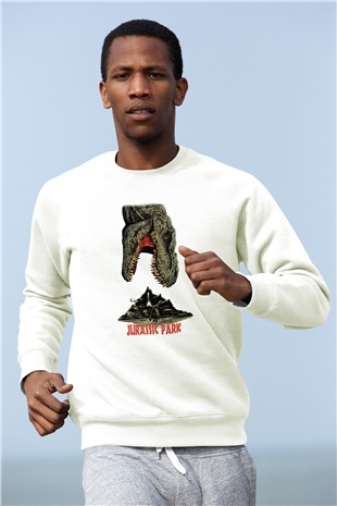 Jurassic Park Beyaz Unisex Sweatshirt
