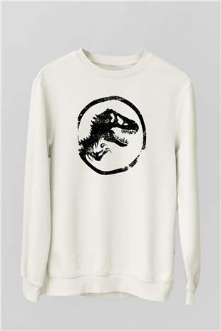 Jurassic Park Beyaz Unisex Sweatshirt