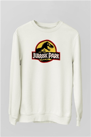 Jurassic Park Beyaz Unisex Sweatshirt