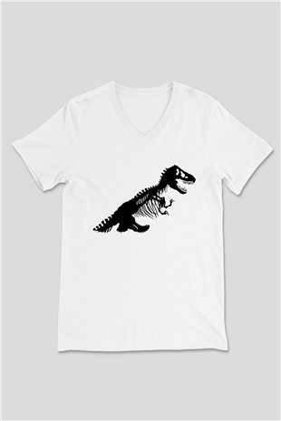 Jurassic Park Beyaz Unisex V Yaka Tişört T-Shirt
