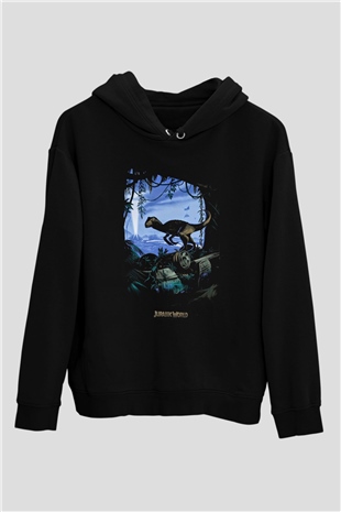 Jurassic Park Siyah Unisex Kapşonlu Sweatshirt