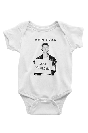 Justin Bieber Baskılı Beyaz Unisex Bebek Body - Zıbın
