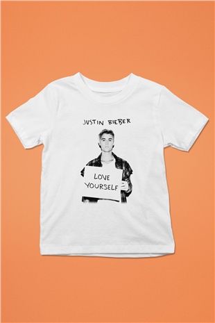 Justin Bieber Baskılı Beyaz Unisex Çocuk Tişört