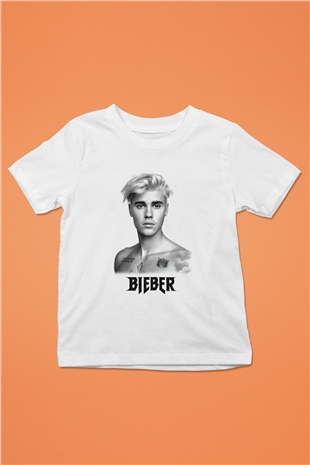 Justin Bieber Baskılı Beyaz Unisex Çocuk Tişört