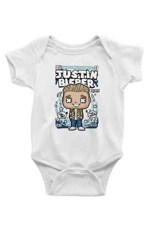 Justin Bieber Baskılı Unisex Beyaz Bebek Body - Zıbın