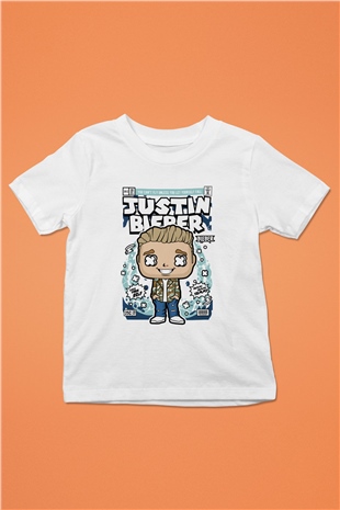 Justin Bieber Baskılı Unisex Beyaz Çocuk Tişört