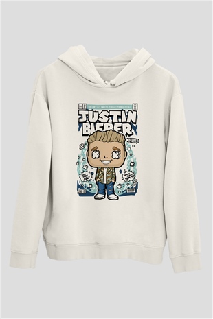 Justin Bieber Baskılı Unisex Beyaz Hoodie