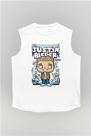 Justin Bieber Baskılı Unisex Beyaz Kolsuz Tişört
