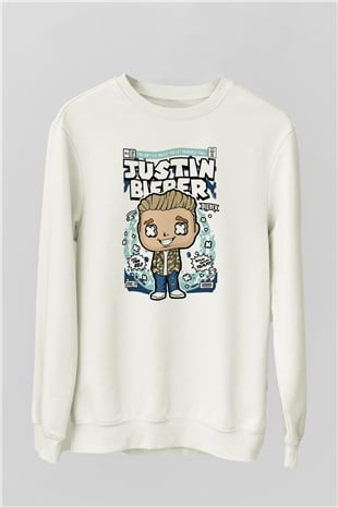 Justin Bieber Baskılı Unisex Beyaz Sweatshirt