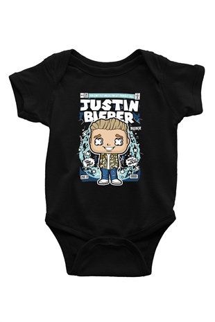 Justin Bieber Baskılı Unisex Siyah Bebek Body - Zıbın