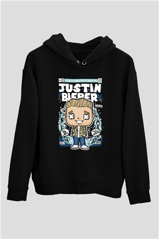 Justin Bieber Baskılı Unisex Siyah Hoodie