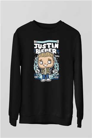 Justin Bieber Baskılı Unisex Siyah Sweatshirt