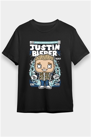 Justin Bieber Baskılı Unisex Siyah Tişört