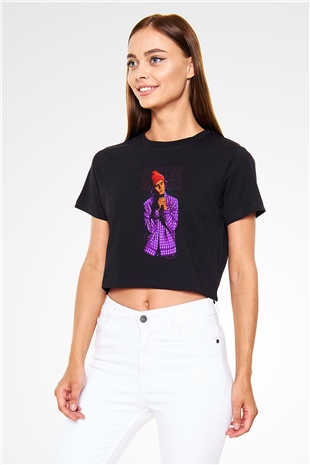 Justin Bieber Siyah  Crop Top Tişört