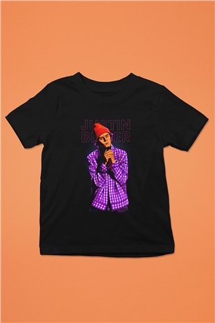 Justin Bieber Siyah Unisex Çocuk Tişört