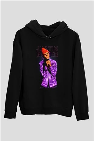 Justin Bieber Siyah Unisex Kapüşonlu Sweatshirt