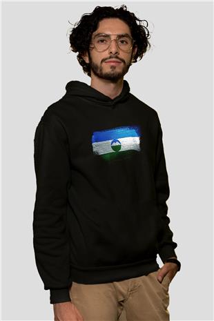 Kabardino Balkarya - Kabardino Balkaria Bayrağı Baskılı Unisex Siyah Hoodie