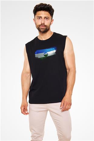 Kabardino Balkarya - Kabardino Balkaria Bayrağı Baskılı Unisex Siyah Kolsuz Tişört