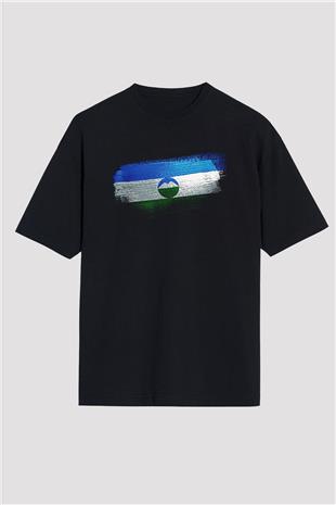 Kabardino Balkarya - Kabardino Balkaria Bayrağı Baskılı Unisex Siyah Oversize Tişört