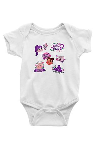 Kadınlar Günü Baskılı Beyaz Unisex Bebek Body - Zıbın