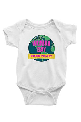 Kadınlar Günü Baskılı Beyaz Unisex Bebek Body - Zıbın