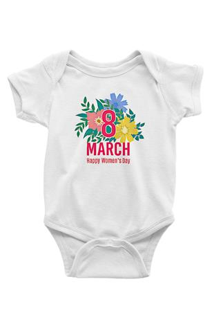 Kadınlar Günü Baskılı Beyaz Unisex Bebek Body - Zıbın