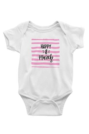 Kadınlar Günü Baskılı Beyaz Unisex Bebek Body - Zıbın