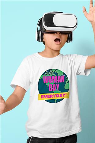 Kadınlar Günü Baskılı Beyaz Unisex Beyaz Çocuk Tişört - Tshirt