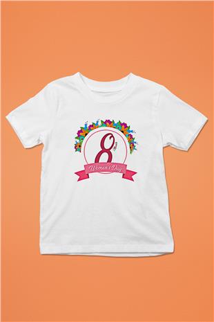 Kadınlar Günü Baskılı Beyaz Unisex Beyaz Çocuk Tişört - Tshirt