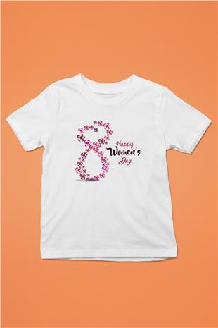 Kadınlar Günü Baskılı Beyaz Unisex Beyaz Çocuk Tişört - Tshirt