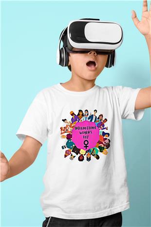 Kadınlar Günü Baskılı Beyaz Unisex Beyaz Çocuk Tişört - Tshirt