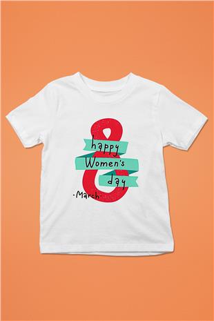 Kadınlar Günü Baskılı Beyaz Unisex Beyaz Çocuk Tişört - Tshirt