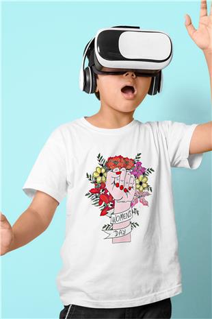 Kadınlar Günü Baskılı Beyaz Unisex Beyaz Çocuk Tişört - Tshirt