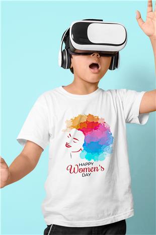 Kadınlar Günü Baskılı Beyaz Unisex Beyaz Çocuk Tişört - Tshirt