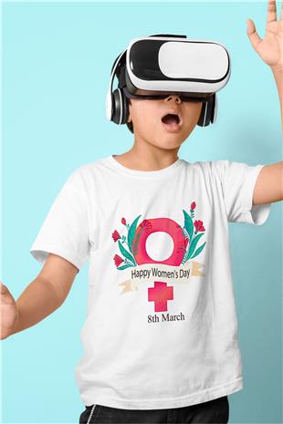 Kadınlar Günü Baskılı Beyaz Unisex Beyaz Çocuk Tişört - Tshirt