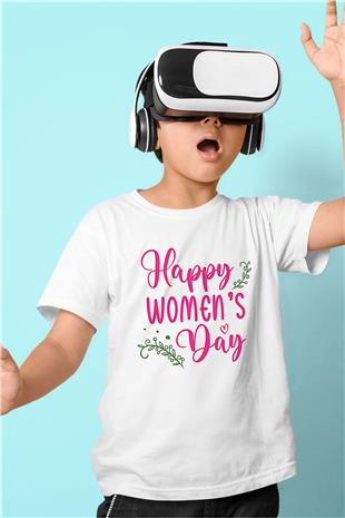 Kadınlar Günü Baskılı Beyaz Unisex Beyaz Çocuk Tişört - Tshirt