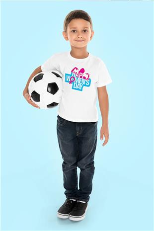 Kadınlar Günü Baskılı Beyaz Unisex Beyaz Çocuk Tişört - Tshirt