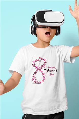 Kadınlar Günü Baskılı Beyaz Unisex Beyaz Çocuk Tişört - Tshirt