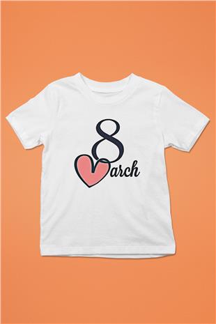 Kadınlar Günü Baskılı Beyaz Unisex Beyaz Çocuk Tişört - Tshirt