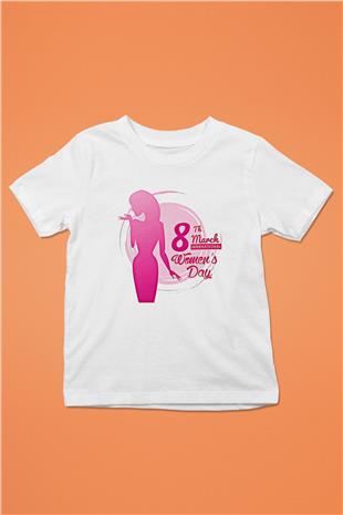 Kadınlar Günü Baskılı Beyaz Unisex Beyaz Çocuk Tişört - Tshirt